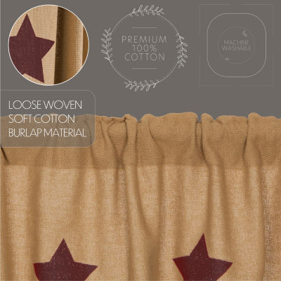 Vhc Brands Ctn Burlap Star Prairie Embellished Light-Filtering Rod Pocket Set of 2 Curtain Panel