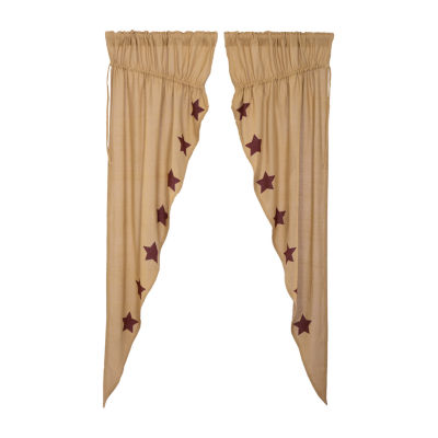 Vhc Brands Ctn Burlap Star Prairie Embellished Light-Filtering Rod Pocket Set of 2 Curtain Panel