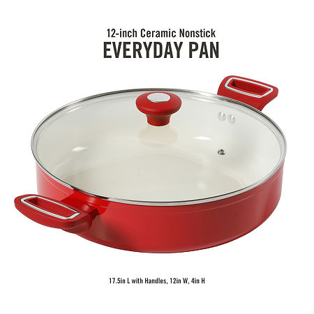 Martha Stewart Ceramic Non-Stick 12 Everyday Pan With Lid, One Size, Red