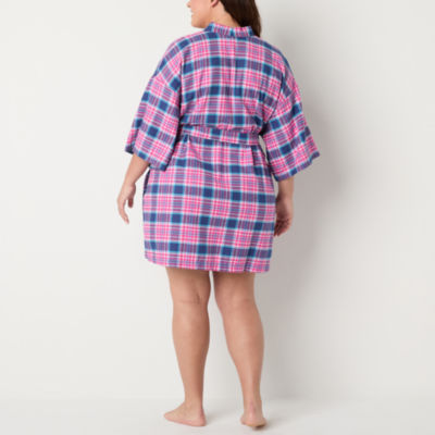 Sleep Chic Womens Plus Flannel Long Sleeve Knee Length Robe