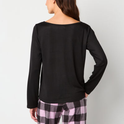 Sleep Chic Womens Rib Y Neck Long Sleeve Pajama Top