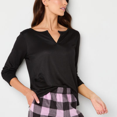 Sleep Chic Womens Rib Y Neck Long Sleeve Pajama Top