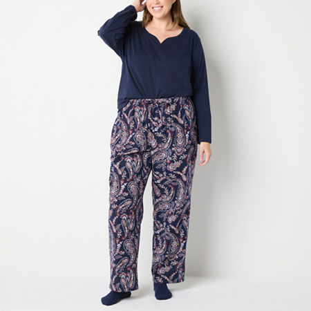 Liz Claiborne Womens Plus Long Sleeve 4-pc. Pant Pajama Set, 1x, Blue