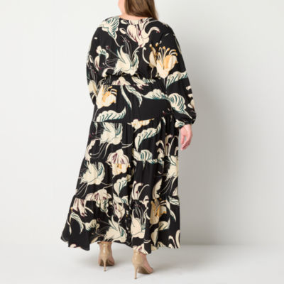 Premier Amour Womens Plus Long Sleeve Floral Maxi Dress