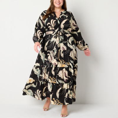 Premier Amour Womens Plus Long Sleeve Floral Maxi Dress