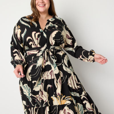 Premier Amour Womens Long Sleeve Floral Maxi Dress Plus