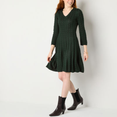 Jessica Howard Womens 3/4 Sleeve Sweater Dress