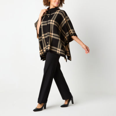 Black Label by Evan-Picone Plaid Womens 3/4 Sleeve Button Cardigan