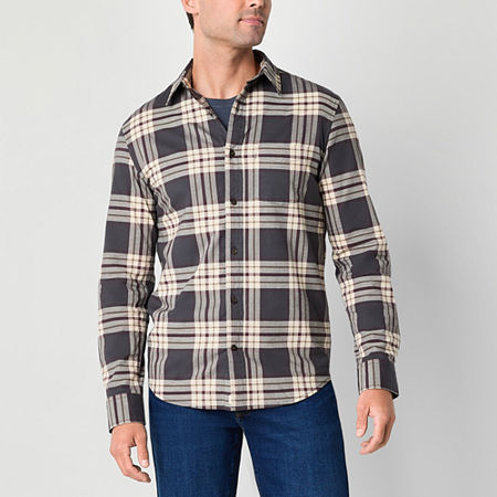 Mutual Weave Mens Regular Fit Long Sleeve Plaid Button-Down Shirt, Small, Gray