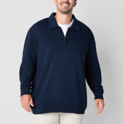 St. John's Bay French Terry Big and Tall Mens Long Sleeve Quarter-Zip Pullover