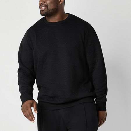 Shaquille O'Neal XLG Quilted Texture Fleece Big and Tall Mens Long Sleeve Sweatshirt, Large Tall, Black