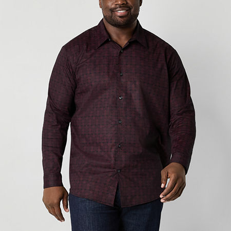 Shaquille O'Neal XLG Big and Tall Mens Easy Care Classic Fit Long Sleeve Button-Down Shirt, 6x-large, Red