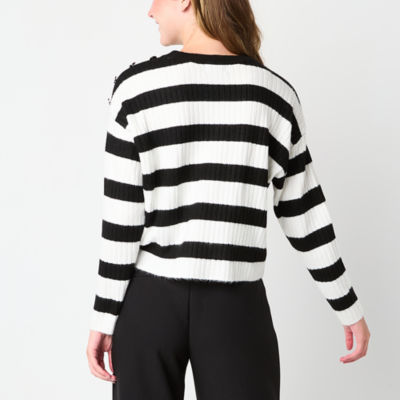 by&by Juniors Womens Crew Neck Long Sleeve Striped Pullover Sweater