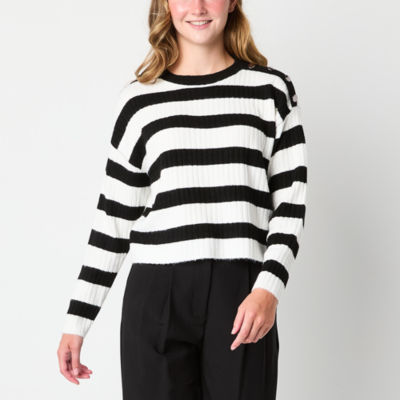 by&by Juniors Womens Crew Neck Long Sleeve Striped Pullover Sweater