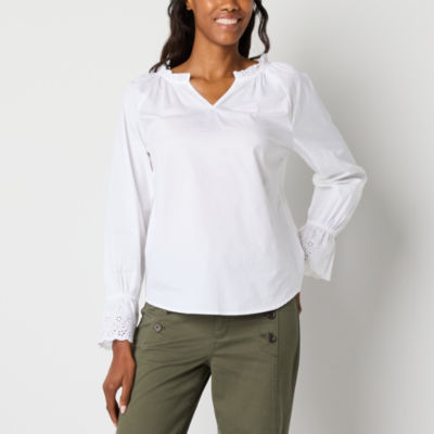 St. John's Bay Womens Split Crew Neck Long Sleeve Blouse