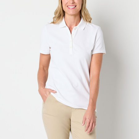 St. John's Bay Womens Short Sleeve Polo Shirt, Petite Large, White