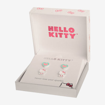 Womens Heart Hello Kitty 2 Pair Earring Set