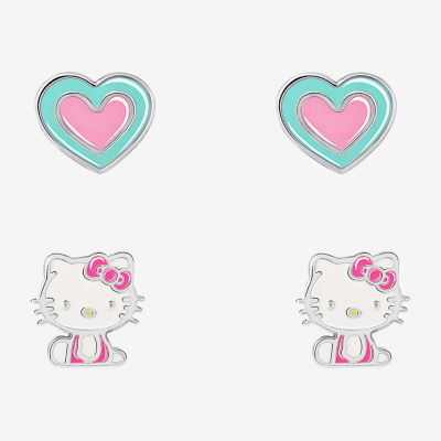Womens Heart Hello Kitty 2 Pair Earring Set