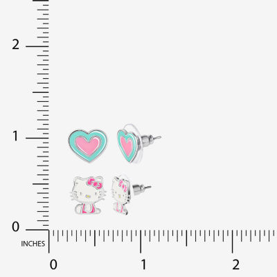Womens Heart Hello Kitty 2 Pair Earring Set