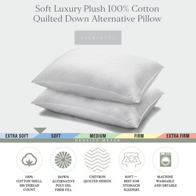 Ella Jayne Down Alternative Poly Gel, 100% Cotton Shell 2 Pack Medium Density Bed Pillow