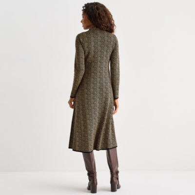 Danny & Nicole Womens Long Sleeve Midi Sweater Dress, Color: Black