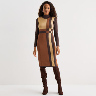 Danny & Nicole Womens Long Sleeve Sweater Dress, Color: Espresso