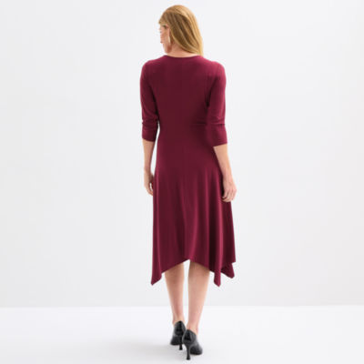 Perceptions Womens 3/4 Sleeve Midi Fit + Flare Dress