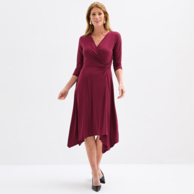 Perceptions Womens 3/4 Sleeve Midi Fit + Flare Dress