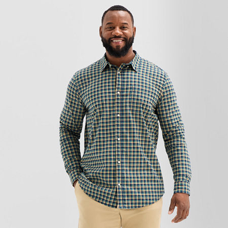 St. John's Bay Everyday Stretch Mens Long Sleeve Slim Fit Tall Button-down Shirt In Multi