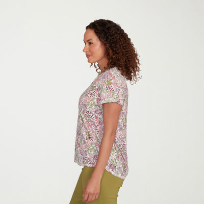 Hearts Of Palm Womens Split Crew Neck Short Sleeve Petite T-Shirt
