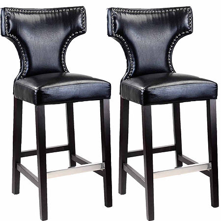 Kings Bar Height Barstool With Metal Studs, Set Of 2, One Size, Black