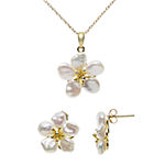 Diamond Accent White Cultured Freshwater Pearl Sterling Silver Flower 3-pc. Jewelry Set