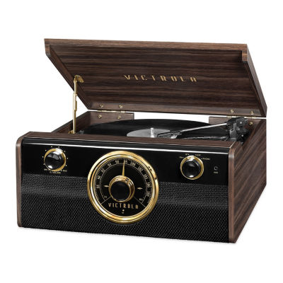 Victrola VTA-240B Wood Bluetooth Mid-Century Record Player with 3-Speed Turntable and Radio
