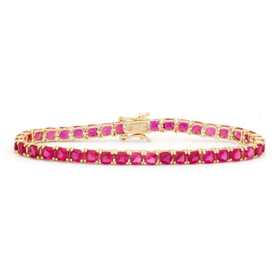 Womens Lead Glass-Filled Red Ruby 14K Gold Over Silver 7.25 Inch Tennis Bracelet