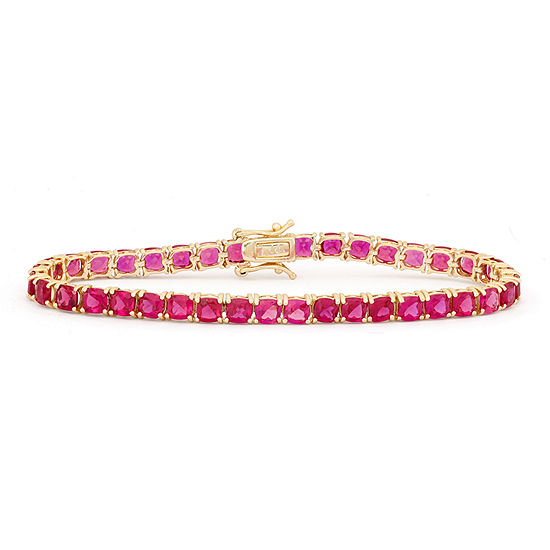 Lead Glass-Filled Red Ruby 14K Gold Over Silver 7.25 Inch Tennis Bracelet