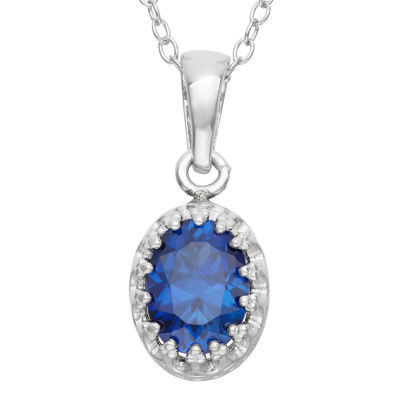Womens Lab Created Blue Sapphire Sterling Silver Pendant Necklace