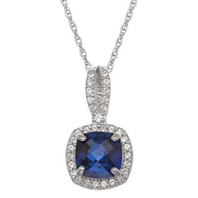 Womens Lab Created Sapphire Sterling Silver Pendant Necklace