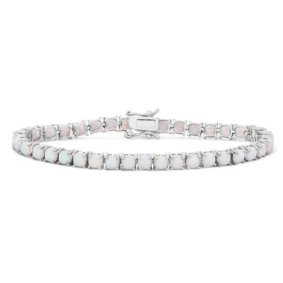 Womens Lab Created White Opal Sterling Silver 7.25 Inch Tennis Bracelet