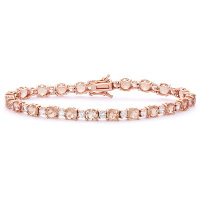 Womens Simulated Pink Morganite 14K Rose Gold Over Silver 7.25 Inch Tennis Bracelet