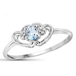 Womens Diamond Accent Genuine Blue Aquamarine Sterling Silver Heart Delicate Cocktail Ring