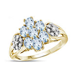 Womens Diamond Accent Genuine Blue Aquamarine 14K Gold Over Silver Cluster Cocktail Ring