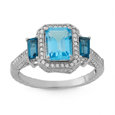 Womens Genuine Blue Topaz Sterling Silver Side Stone Cocktail Ring ...