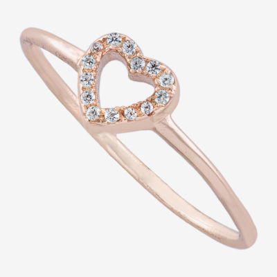 Silver Treasures Womens Cubic Zirconia Sterling Silver Heart Band