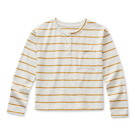 Thereabouts Little & Big Girls Long Sleeve Henley Shirt, Large (14.5/16.5) Plus , Beige