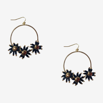 Bijoux Bar Gold Tone Flower Round Drop Earrings