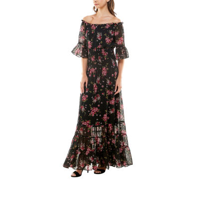 Premier Amour Off The Shoulder 3/4 Sleeve Floral Maxi Dress