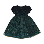 Blueberi Boulevard Baby Girls Sequin Short Sleeve Cap Sleeve Fit + Flare Dress