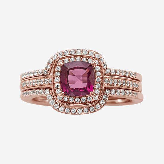 14K Rose Gold Over Sterling Silver Rhodolite and Diamond Ring