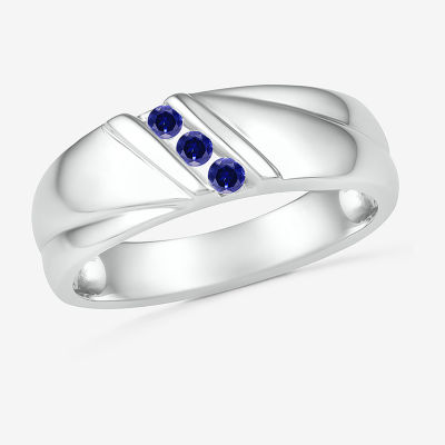 Mens Lab Created Blue Sapphire Sterling Silver Fashion Ring