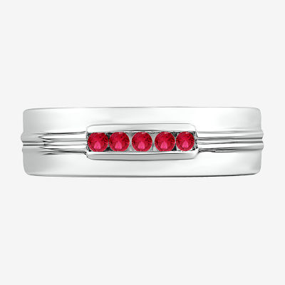 Mens Lab Created Red Ruby Sterling Silver Fashion Ring